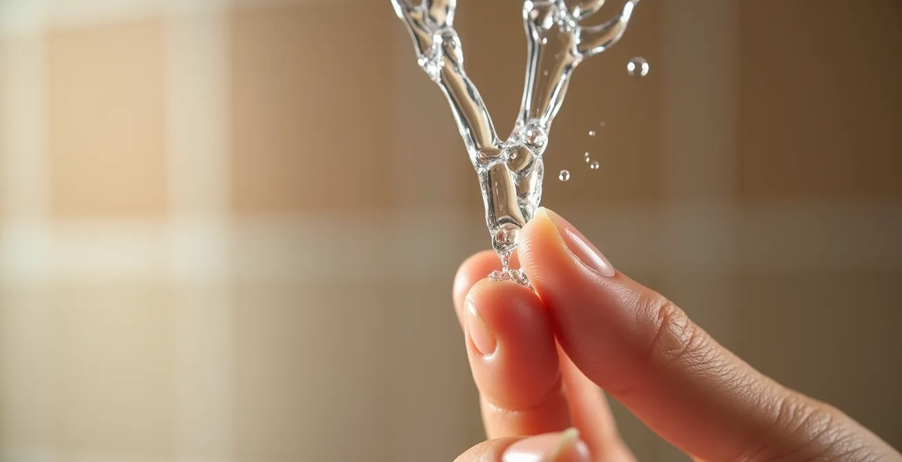 Test d'élasticité sur un cheveu mouillé entre deux doigts