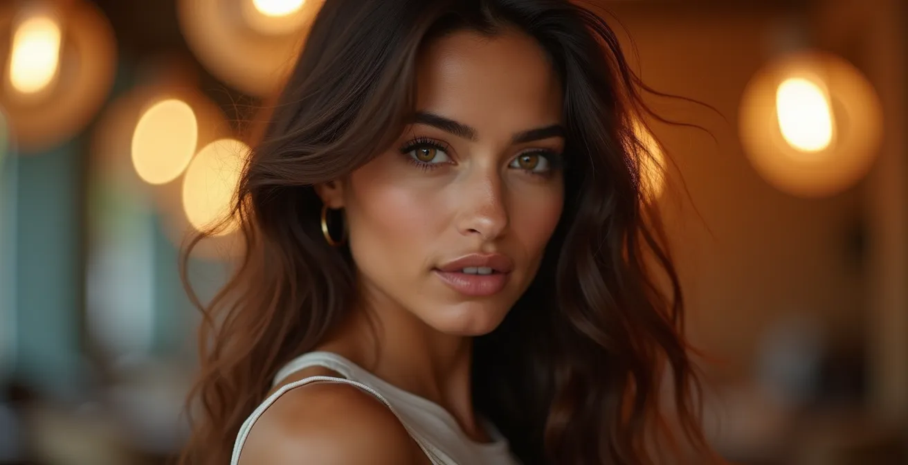 Portrait féminin montrant un brushing adapté à la morphologie du visage avec volume équilibré