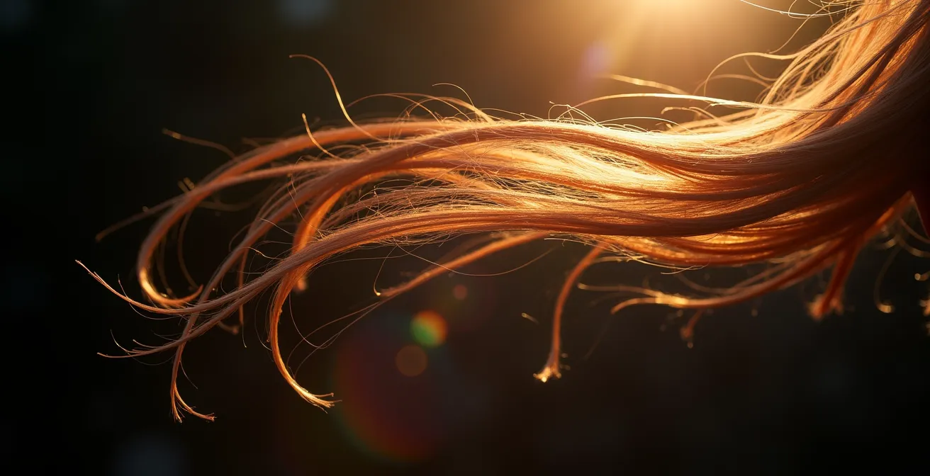 Cheveux brillants capturant la lumière naturelle avec effet de halo lumineux